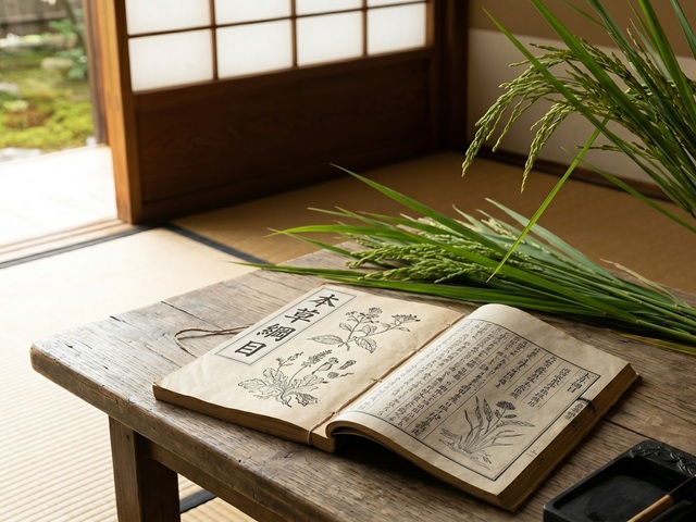 漢方薬の土台となった医学書『本草綱目（ほんぞうこうもく）』の画像。本草綱目（ほんぞうこうもく）』では、真菰の効果について詳しく書かれている。