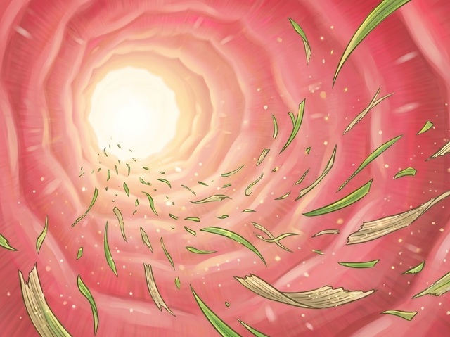 真菰の食物繊維が、大腸まで届く様子。腸内から健康になることができるのが真菰の魅力。