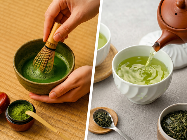 抹茶と煎茶を比較した様子