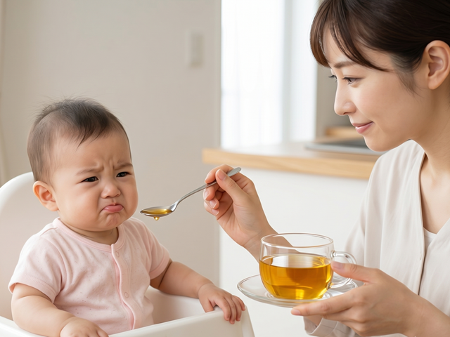 マコモ茶を飲む赤ちゃんの様子