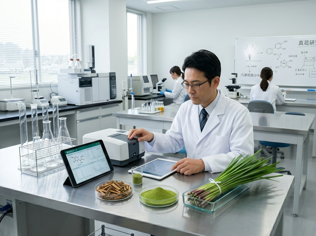 マコモ茶の成分を分析している研究員